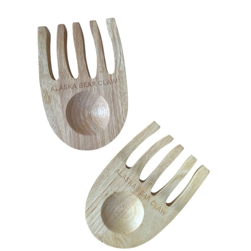 Vintage Alaska Bear Claw Wooden Salad Servers